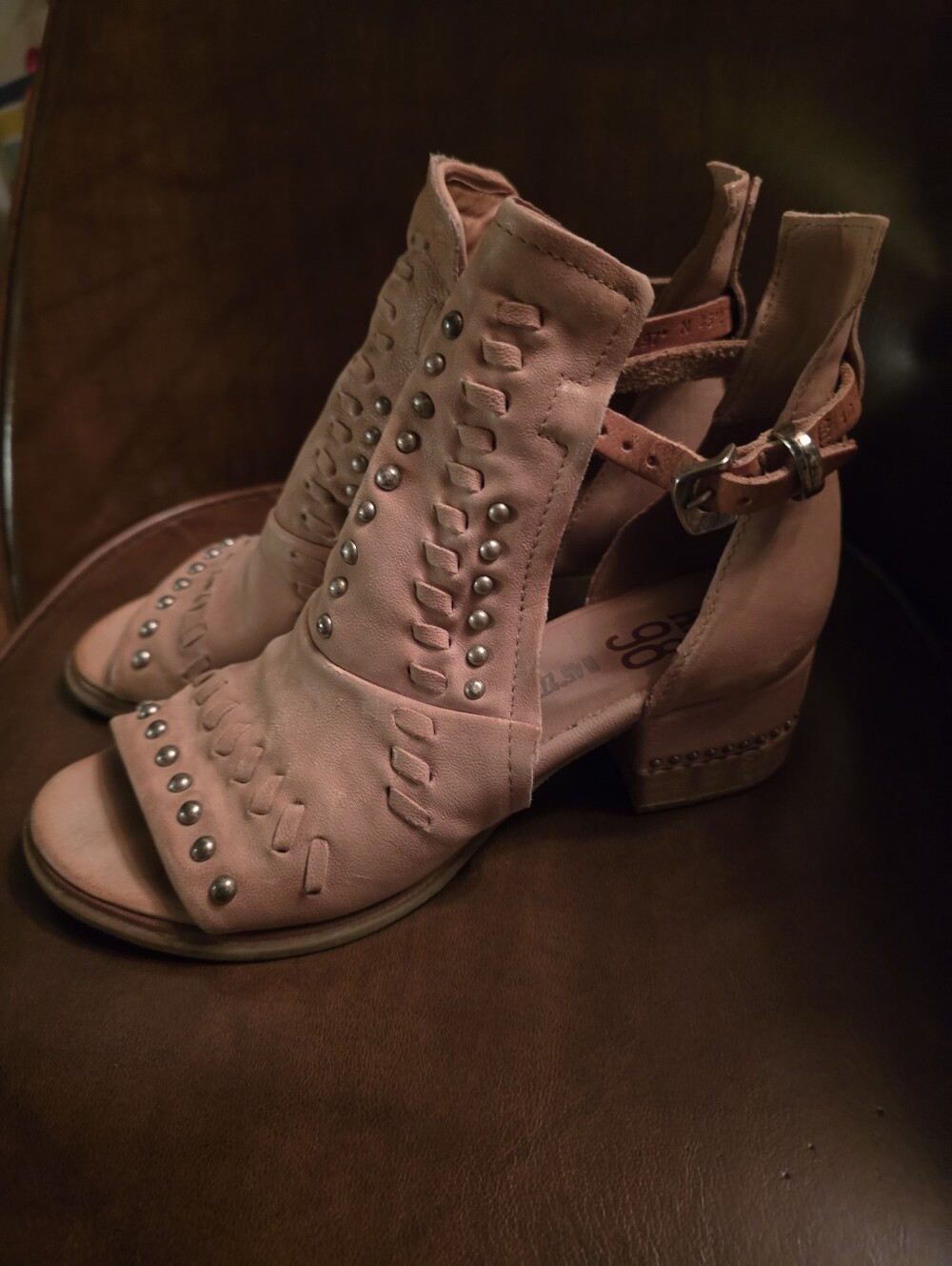 A.S.98 Dusty Pink Studded Leather Cutout Sandals